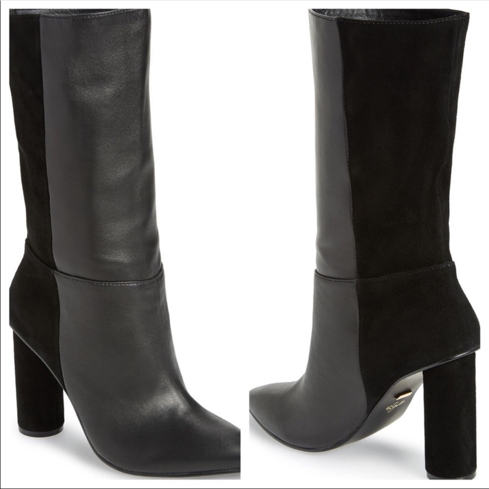 Lulu's Black Two-Tone Leather & Suede Heeled Boots - Picture 2 of 8